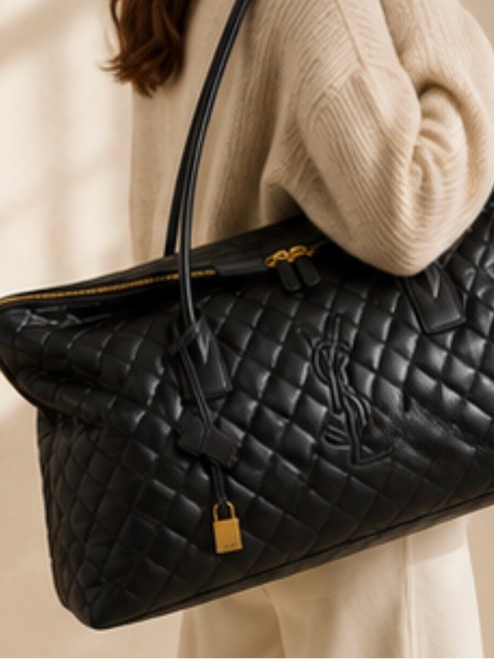 Saint Laurent Handbags - Saint Laurent Black Quilted Leather Tote with Gold Hardware
